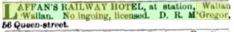 Laffan's Railway Hotel - For Lease advertisement. The Argus - August 24th, 1874
