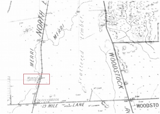 Donnybrook Sketch Map Circa 1913 showing the mineral spring on Merri Creek